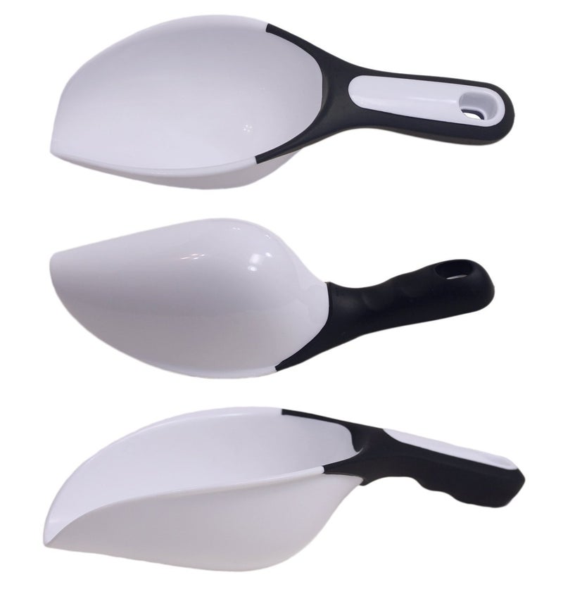 Chef Craft Set of 3 Plastic Scoops, Multipurpose, Comfort Grip Handle (White), Silver